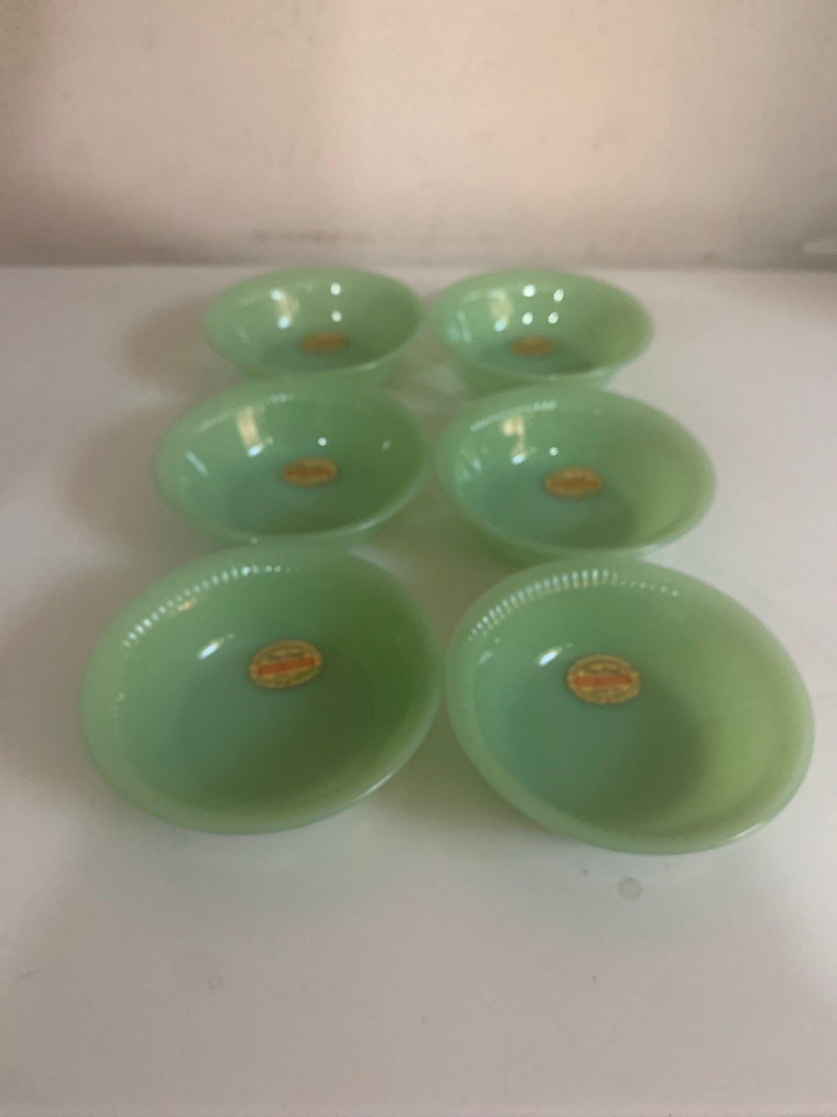 Fire King Jadeite Jane Ray Dessert Bowl Lot of 6 Pristine Unused Vintage 1950s