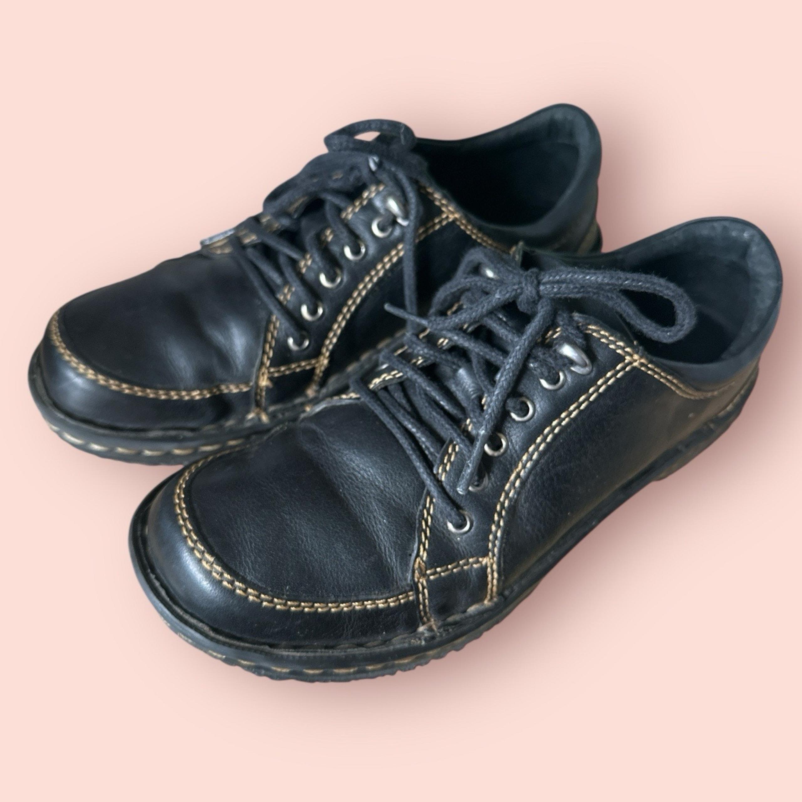 Vtg Womens Oxford Shoes Sz 7 Chunky Y2K Black 90s Lace Up Grunge Goth