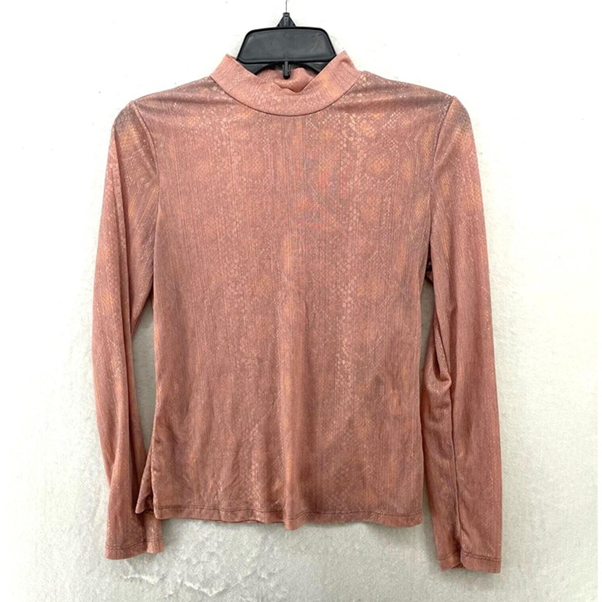 Shein Blouse Women's Sz L Pink Snake Skin Metallic Mock Neck Stretch Pullover