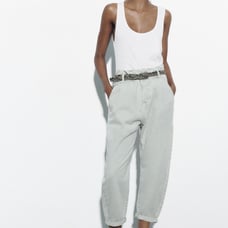 NWT Zara HIGH-WAISTED BELTED BAGGY PAPERBAG Z1975 JEANS Size 2 (fit like a 4-6)