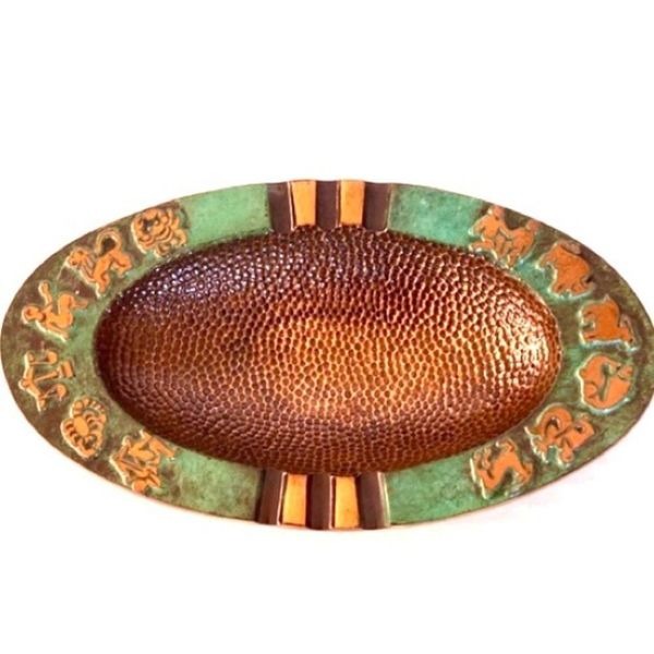 Vintage Oppenheim 1865 Brass ZODIAC Ashtray Oval Green UNIQUE Astrological Dish