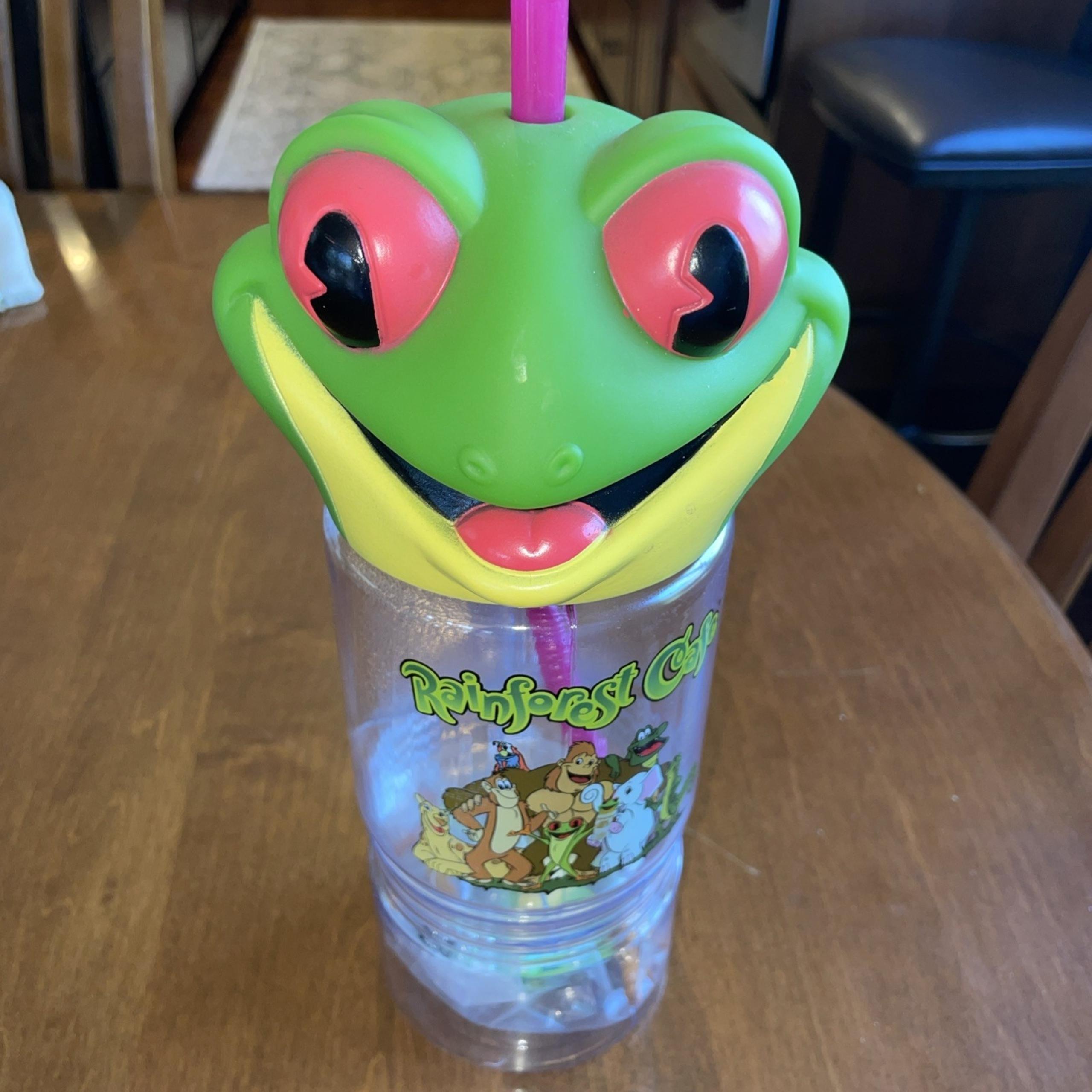 Rainforest Cafe Tree Frog 3D Head Travel Water Bottle & Snack Souvenir With Toy