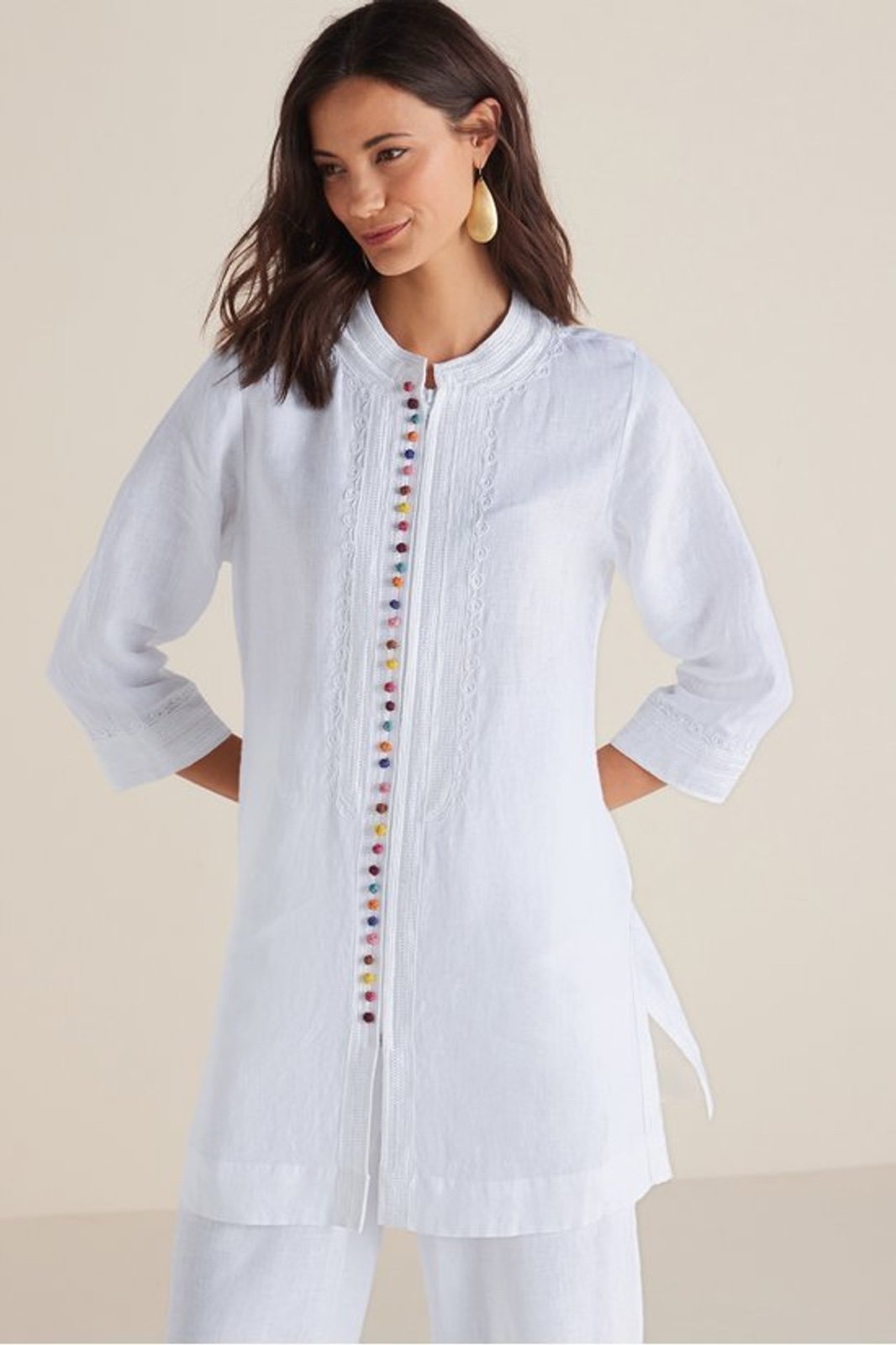 Soft Surroundings White Zipper Desert Linen Tunic Medium