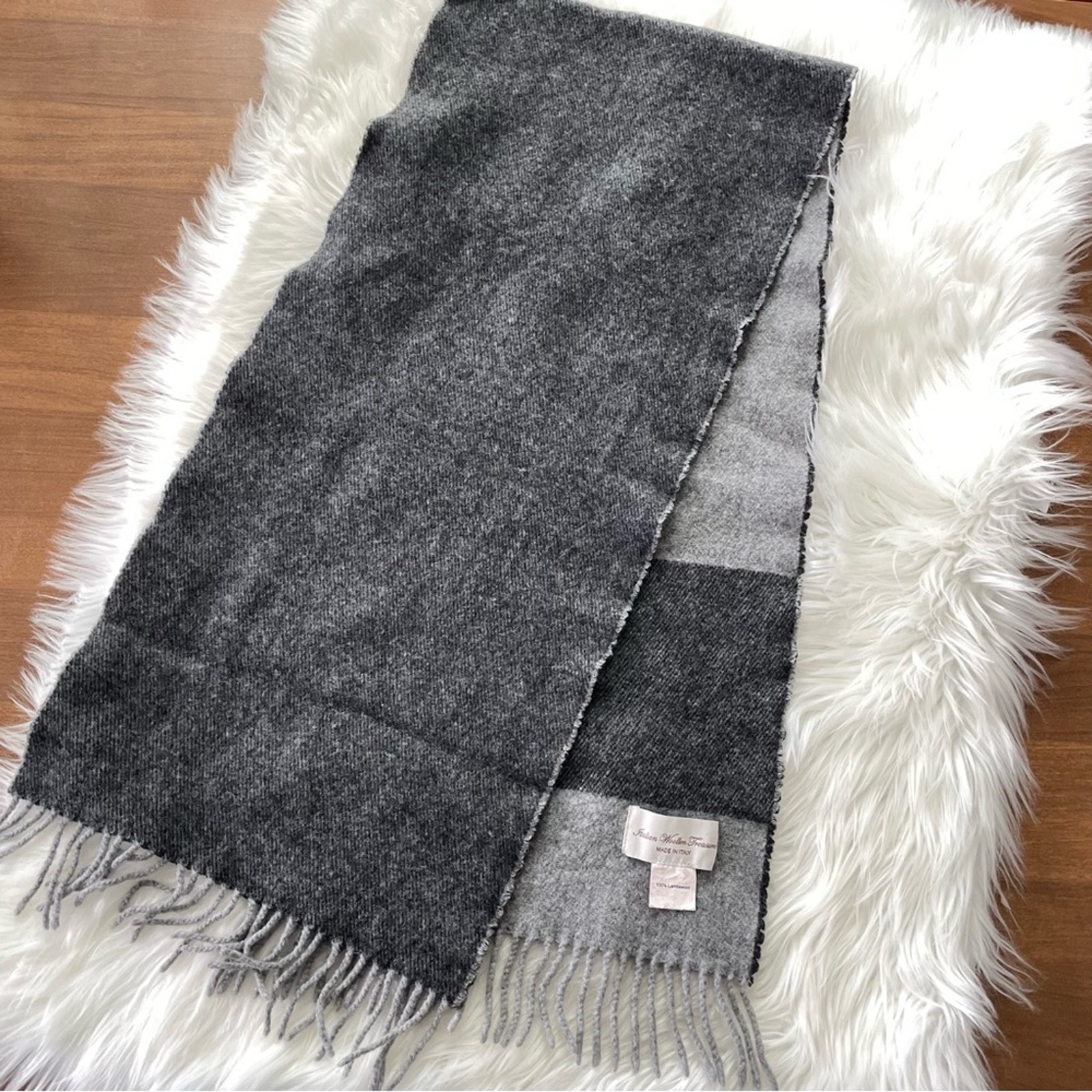 Italian Woolen Treasures Unisex Lambswool Scarf Wrap Outerwear Italy Color Block