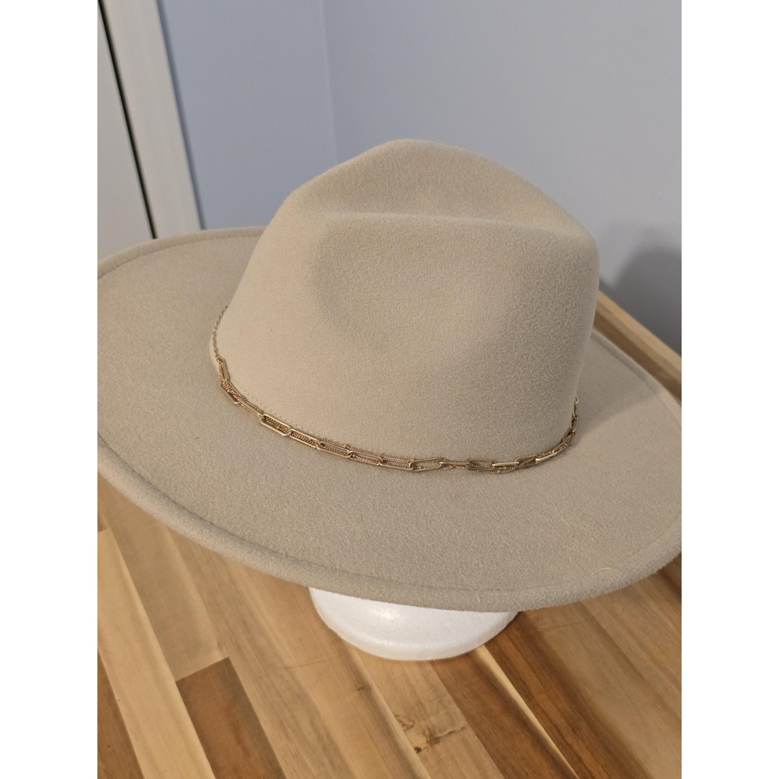 Women's Beige Wide Brimmed Hat with Gold Chained Crown Festival Nautical Cowgirl
