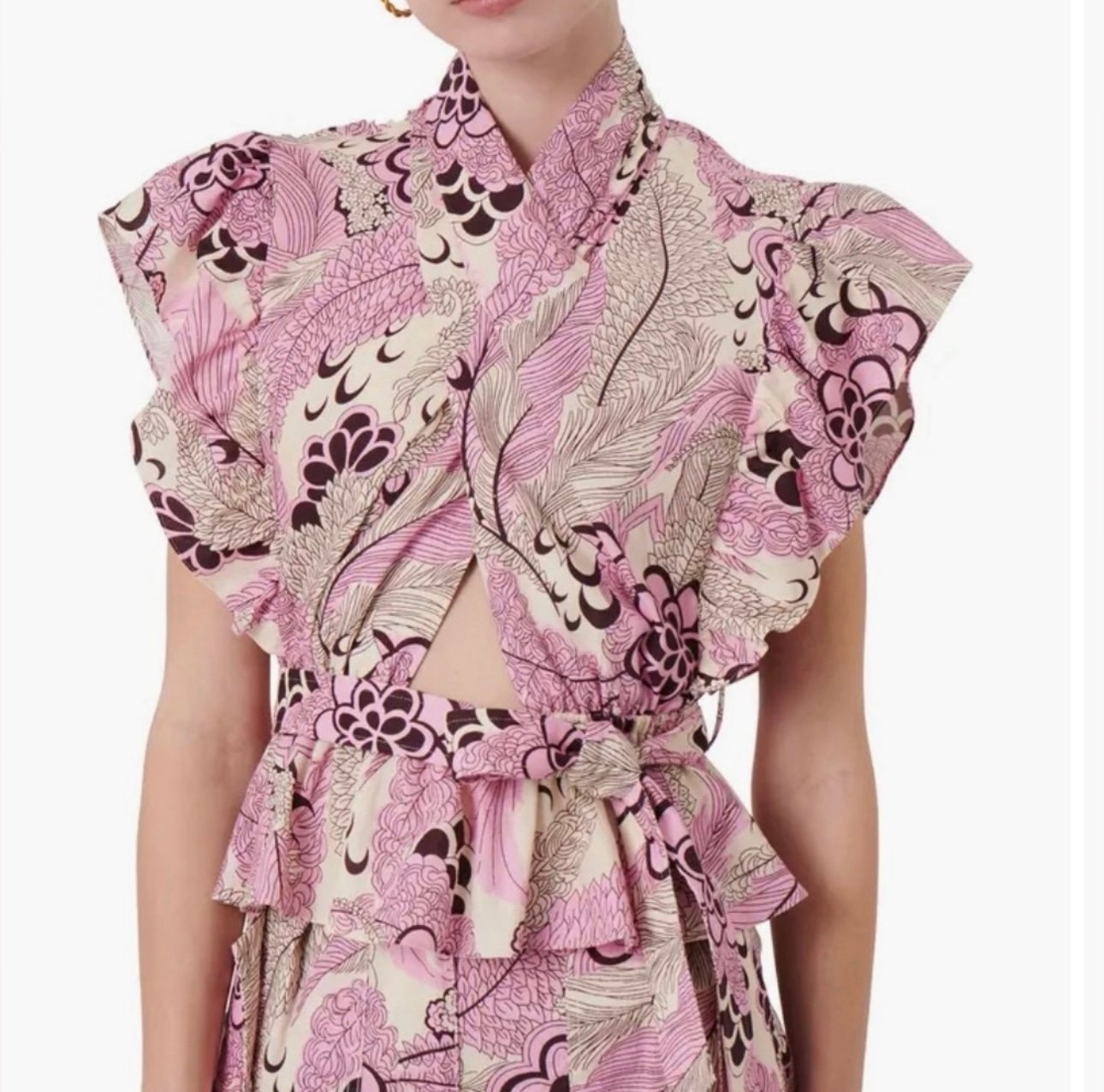 NWT 10 CROSBY by DEREK LAM Pink & Cream Floral, “Brynn” Ruffle Wrap Top