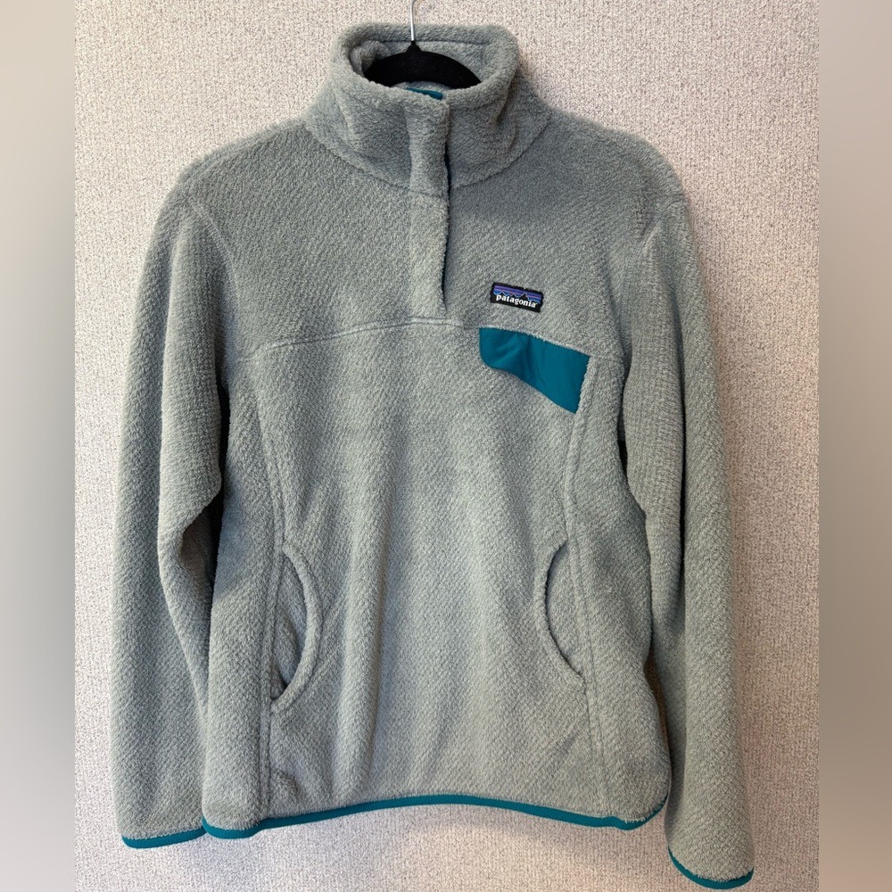 Patagonia Women's Medium Retool Snap T Fleece Pullover Jacket Gray Teal Polartec