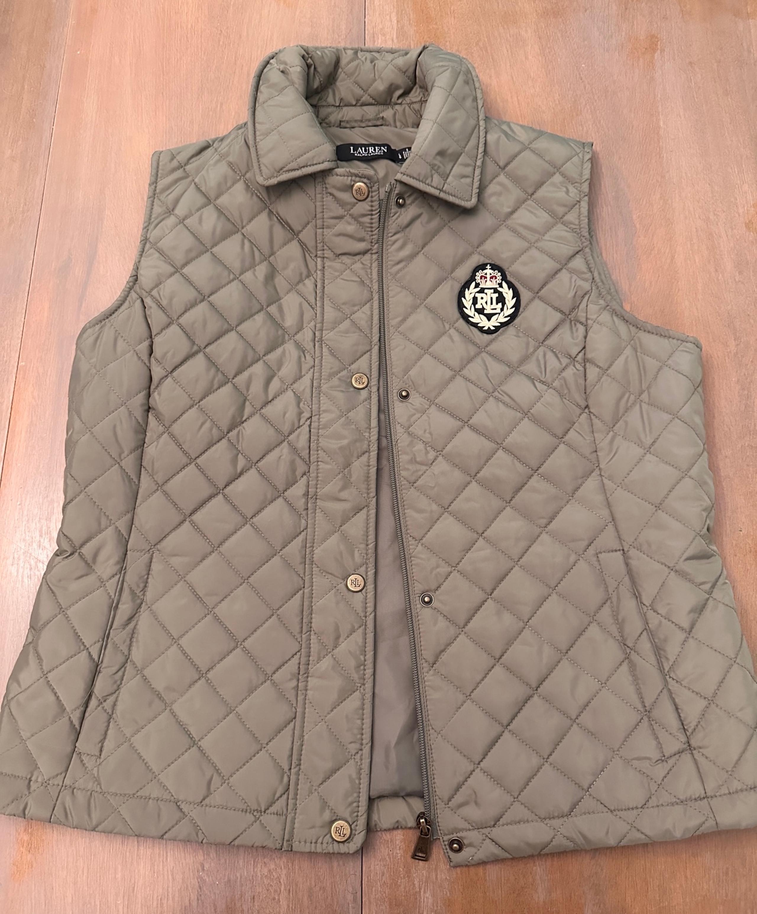 Lauren Ralph Lauren Vest - Green Quilted Puffer Mockneck Crest Logo Stamp Size L