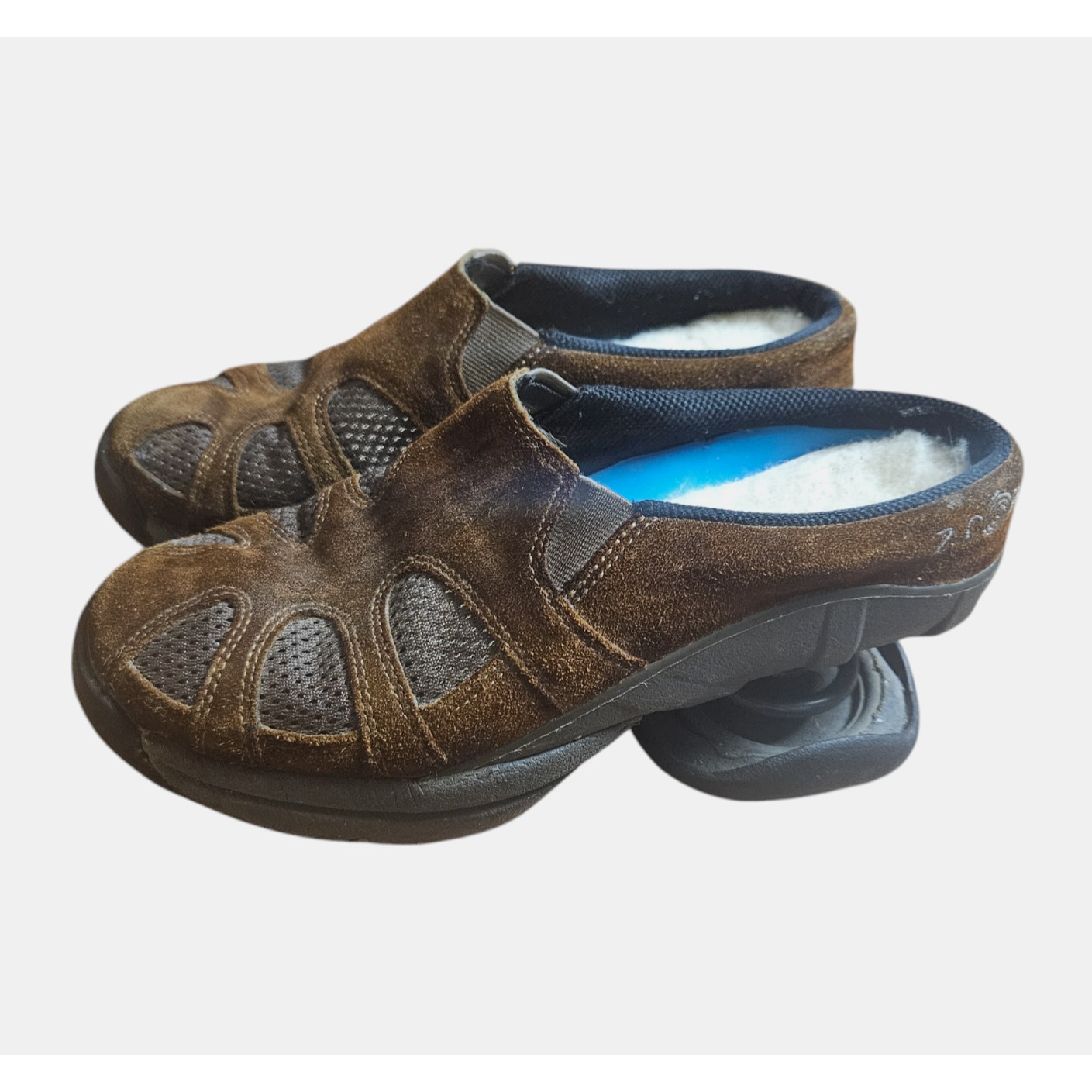 Z-CoiL Zueco Clogs Suede Mesh Brown Gray Womens 7.5 Pain Relief Orthopedic