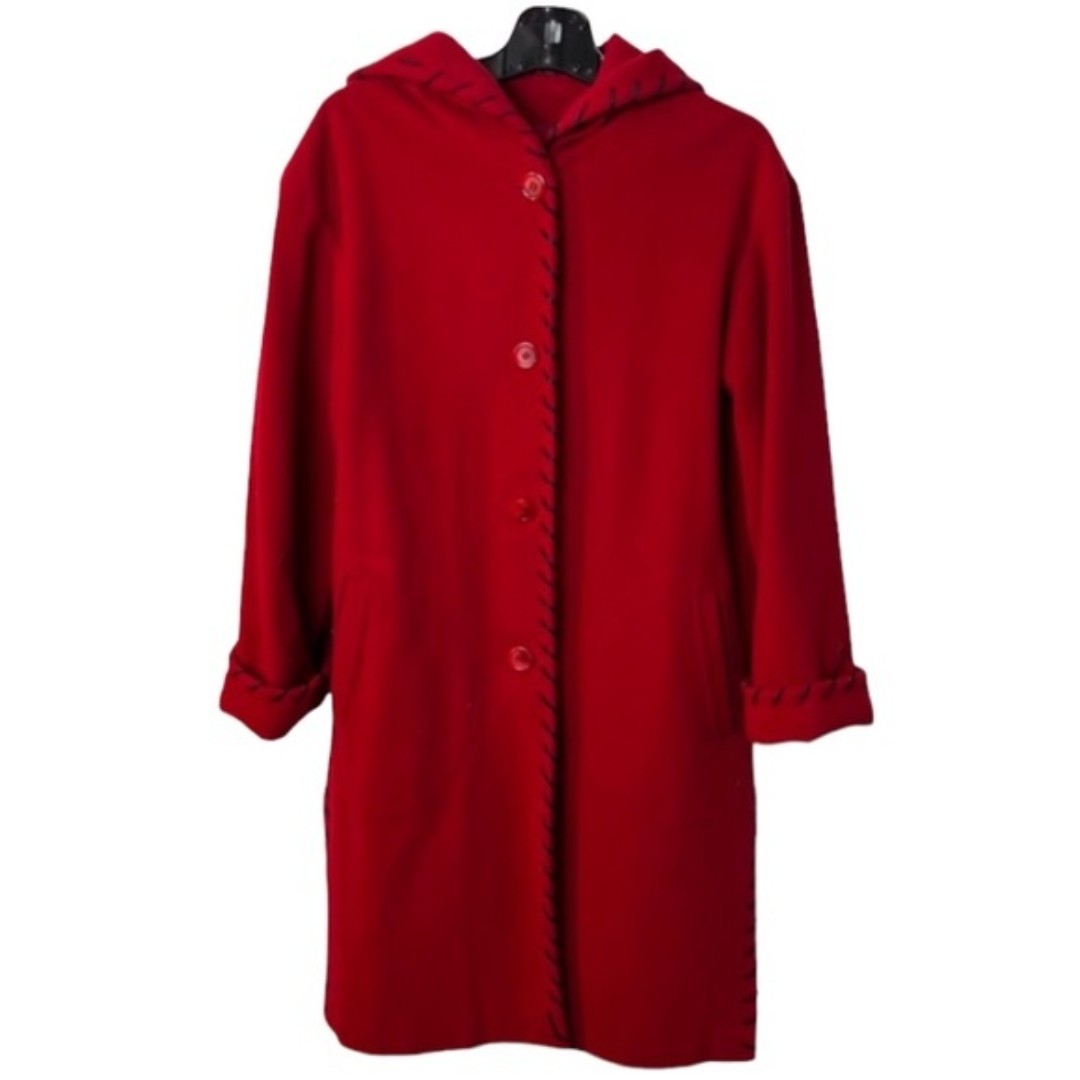 Marvin Richards Classic 100% Wool Hooded Red Coat Size S