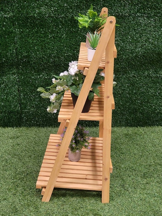 Ladder Plant Stand 3-Tier Foldable Organizer Flower Display Shelf Rack