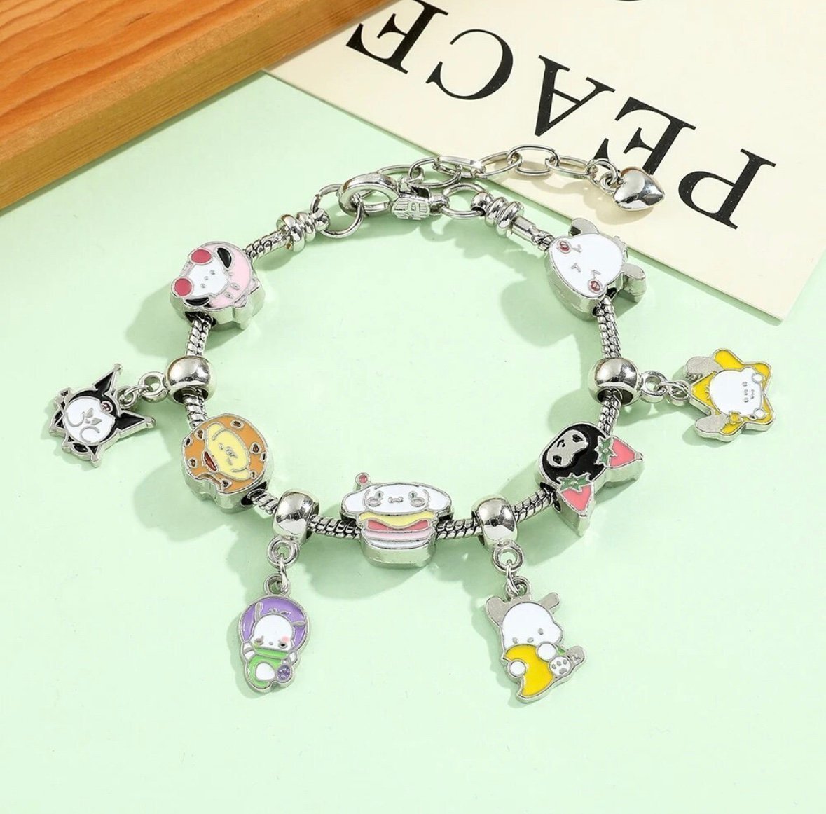 Silver Plated Sanrio Hello Kitty Character Themed Charm Bracelet Adjustable Size