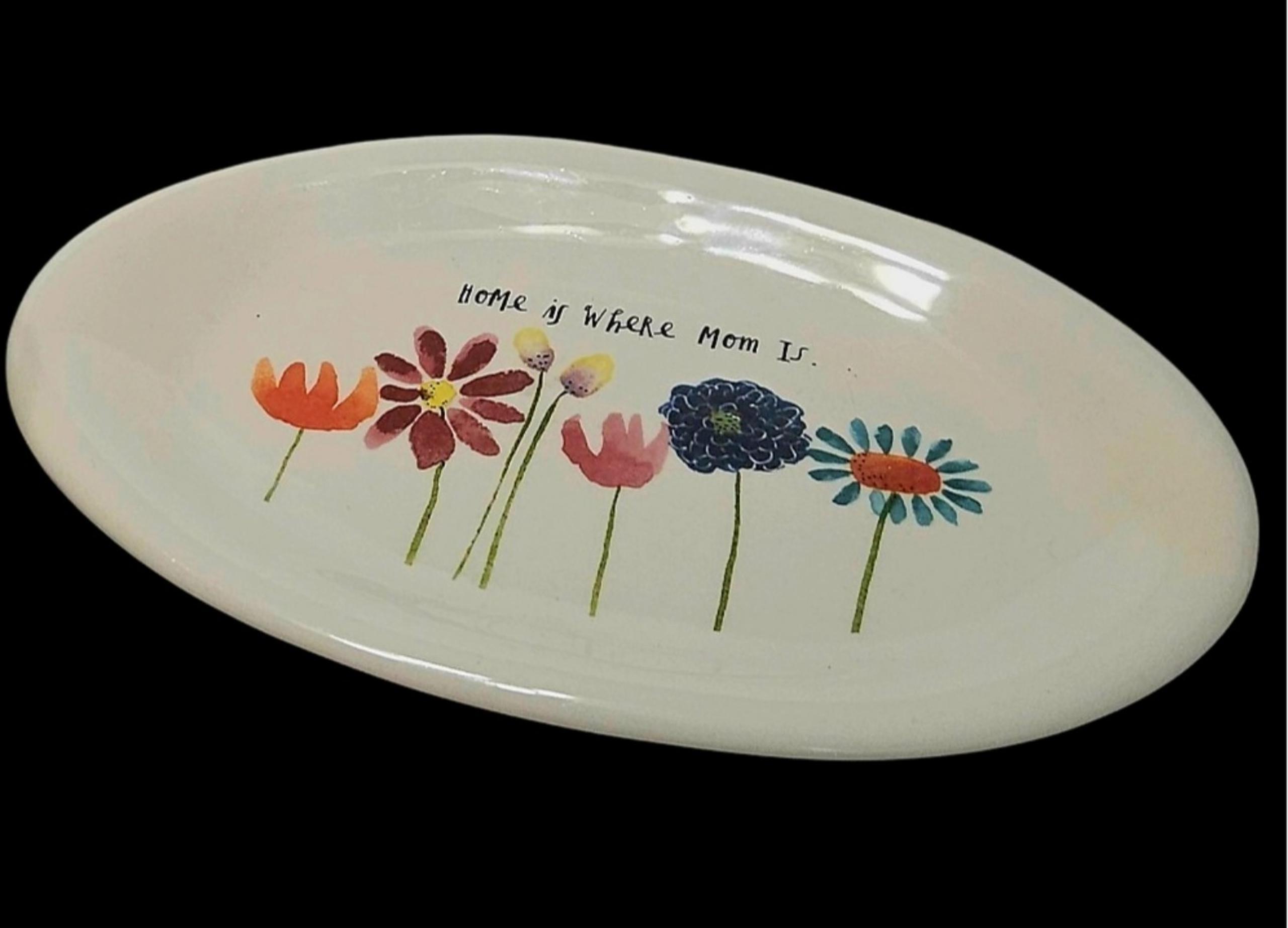 Rae Dunn "Home Is Where Mom Is" 8-1/4" Oval Serving Platter Plate