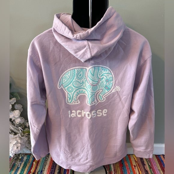Lacrosse Paisley Elephant Hooded Sweatshirt Gym Workout Sport Yoga Pink Medium