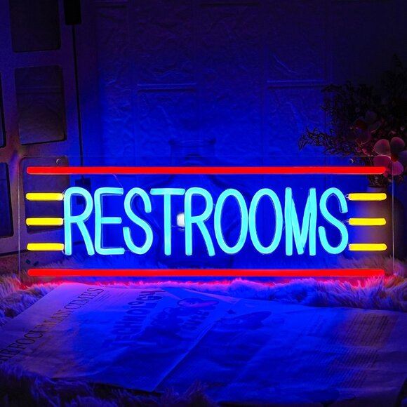 New Restroom Neon Sign, LED Toilet Light for Business, Bar & Bathroom Decor