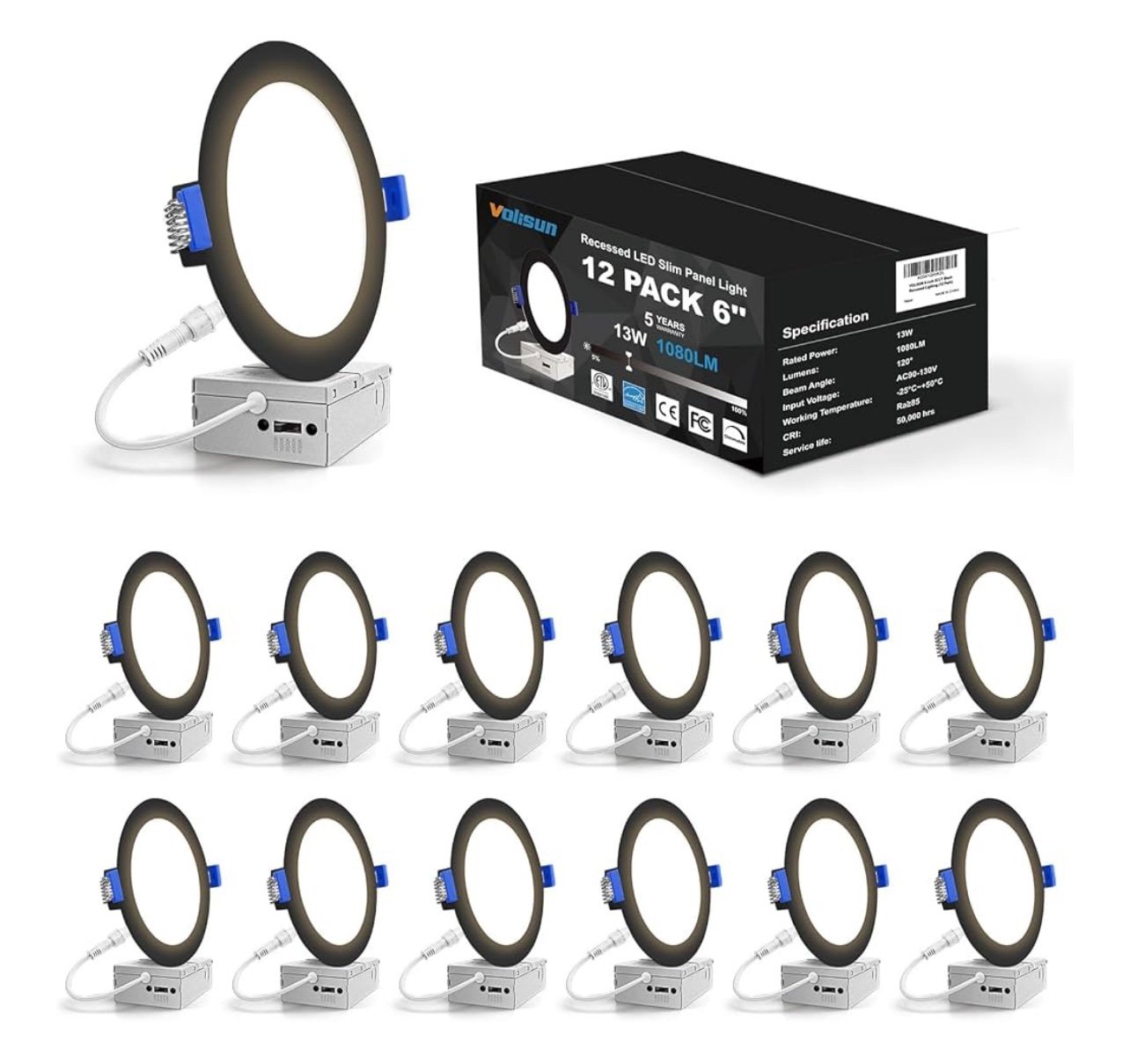 VOLISUN 12 Pack 6 inch Recessed Lighting, 5CCT LED Recessed Light with Junction