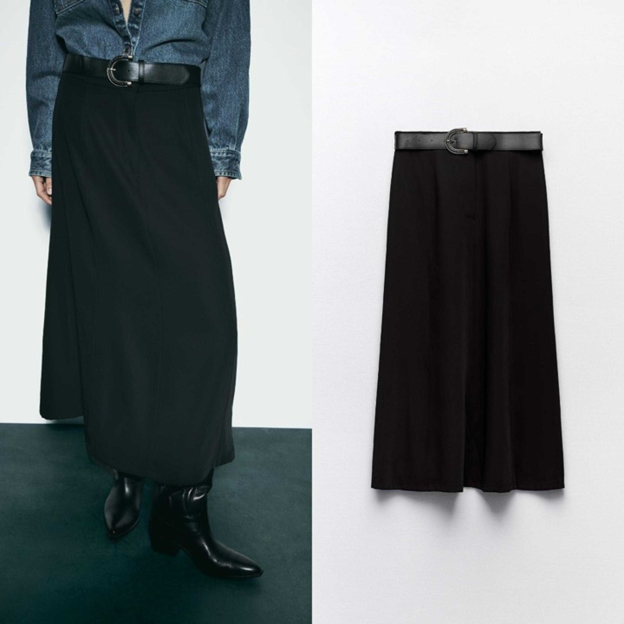 New ZARA Women's Size Small Belted Cape Midi Length Skirt A-Line Flowy Maxi Belt