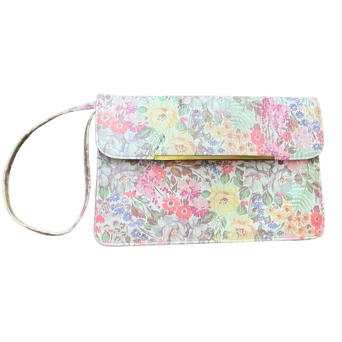 Vintage Allison Bag Floral Leather Clutch Convertible Hand Bag 7 x 11