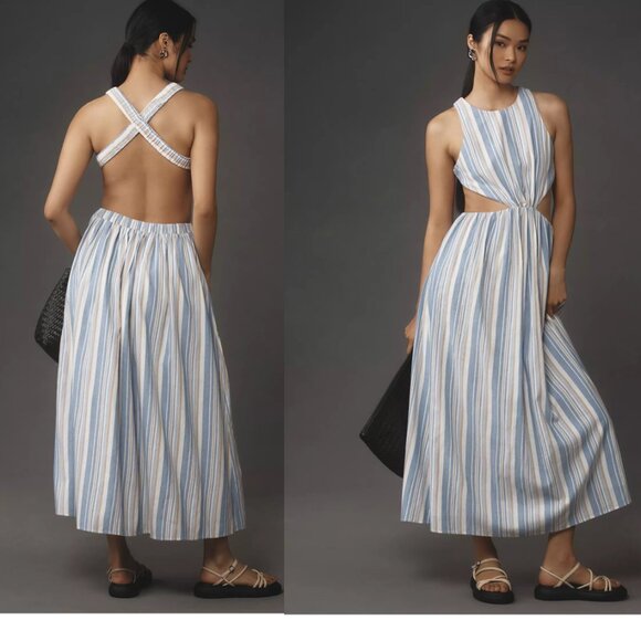 Anthropologie English Factory Sleeveless striped Cutout Midi Dress XS new
