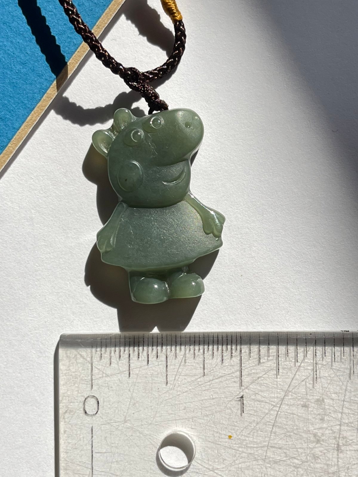 Peppa pig pedant/necklace， natural dark green jade/nephrite