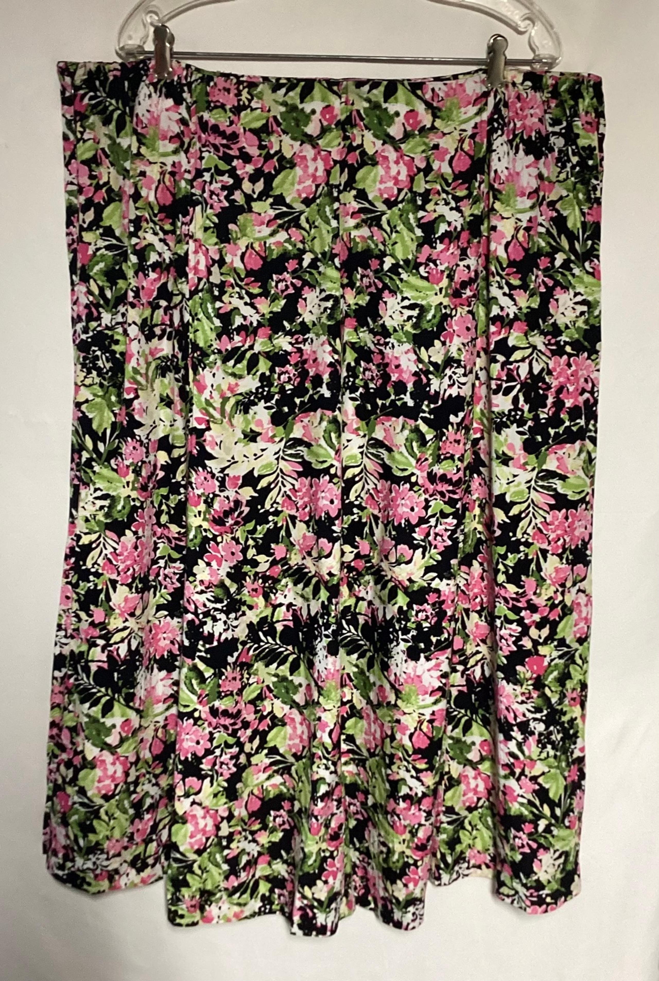CJ Banks maxi floral skirt flowy pink green side zip elastic at sides Size 20W