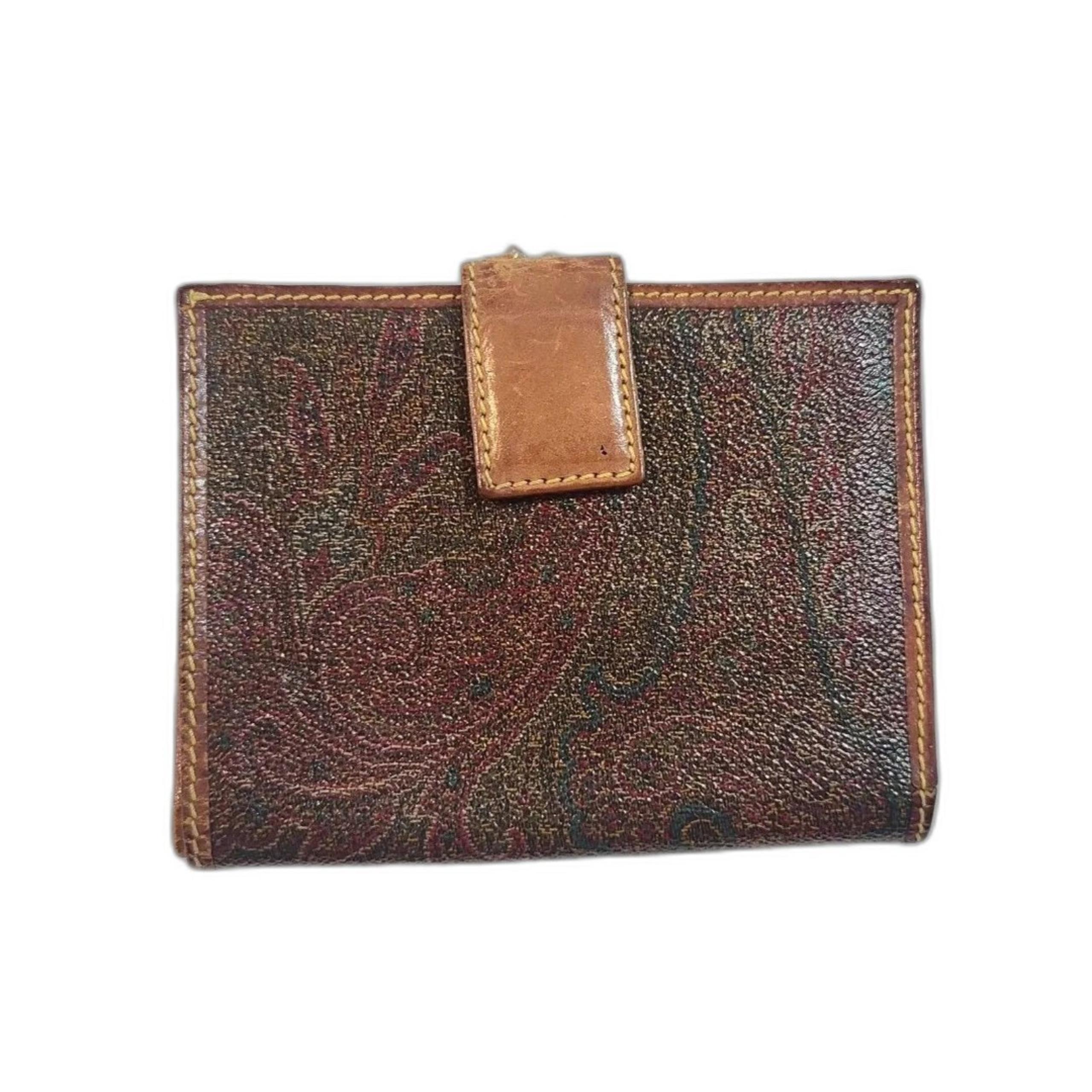 Etro (Authentic) Paisley Print Coated Canvas & Leather Trim Bi-fold Wallet, GUC