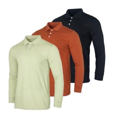 Real Essentials 3Pack 5XLT Mens Long Sleeve Cotton Jersey Polo RN 166455