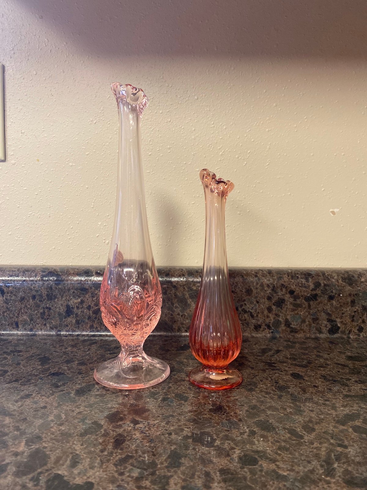 2 pink Fenton swung vases