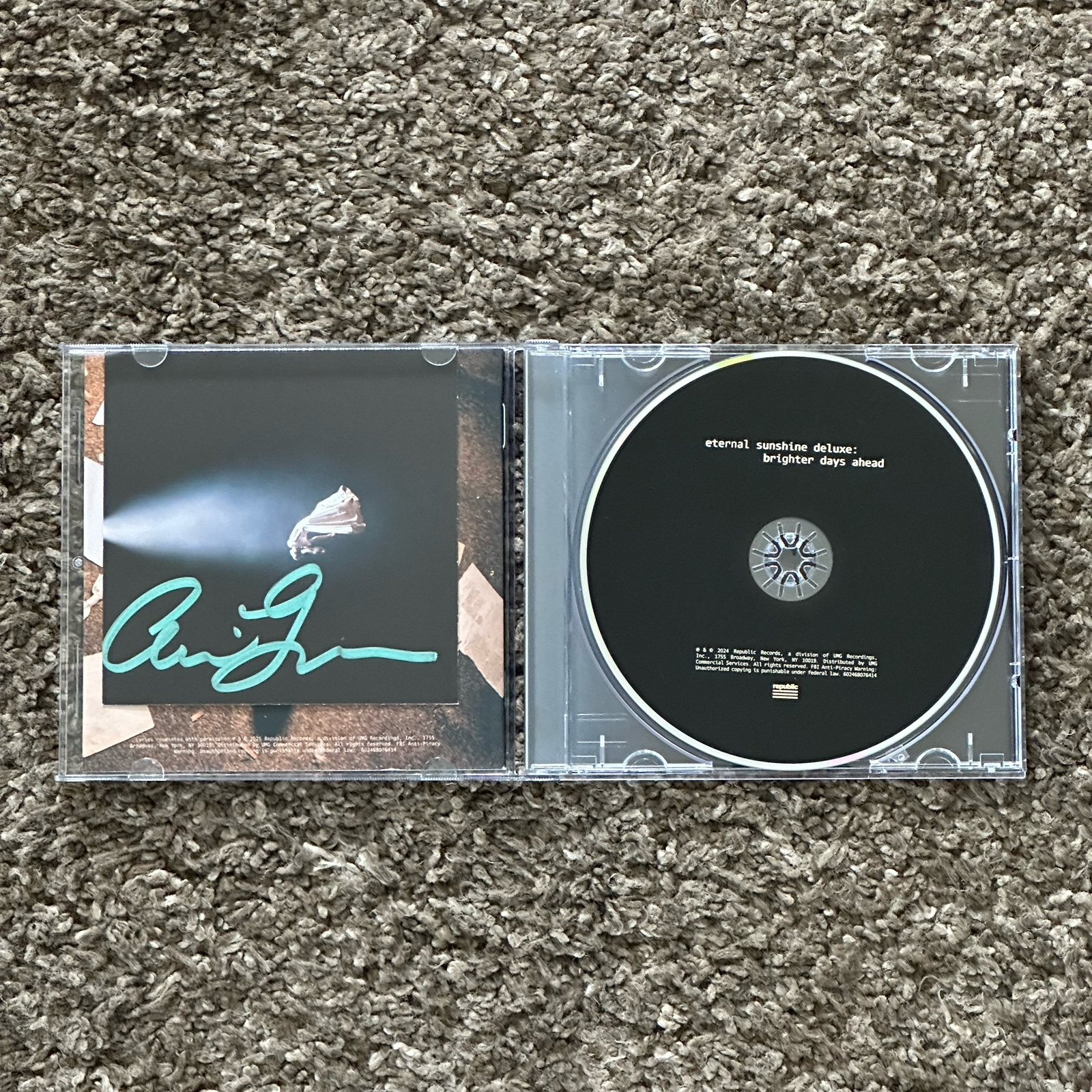 Ariana Grande Eternal Sunshine Deluxe Brighter Days Signed TEAL Full Autograph