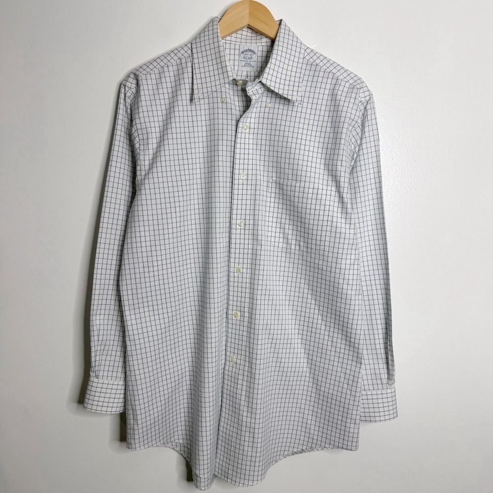 NWOT Brooks Brothers Men Slim Fit Cotton Button Down Shirt White Plaid 15 1/2-32