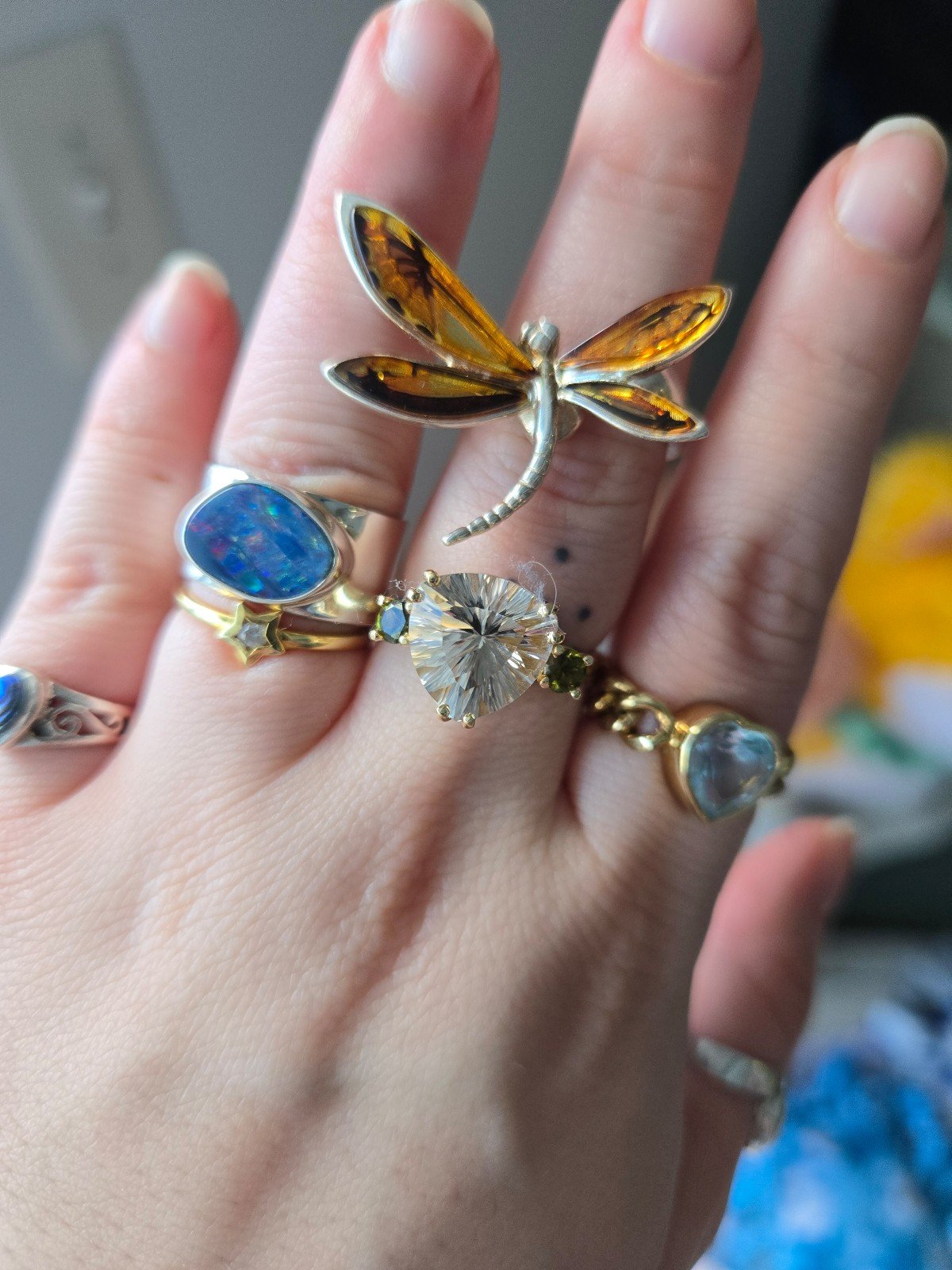 925 Silver Dragonfly Baltic Amber Ring One Size