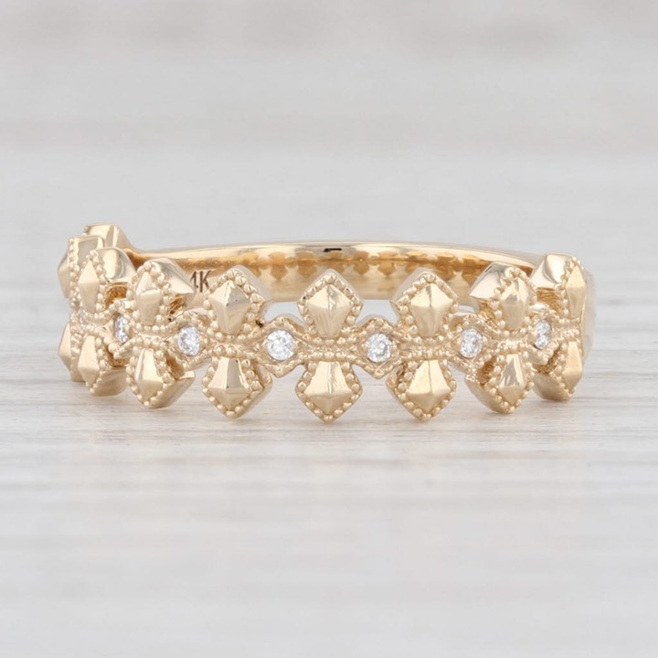 New Diamond Band 14k Yellow Gold Size 6.5 Wedding Stackable Ring Cross Pattern