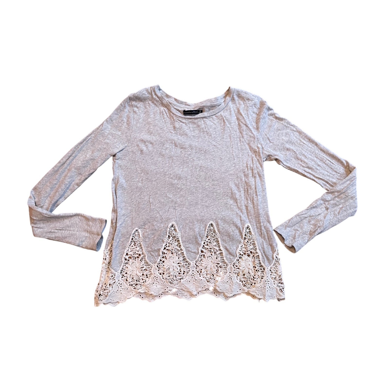 Abercrombie & Fitch Vintage Y2K Gray Long Sleeve with Lace Bottom Top Shirt S
