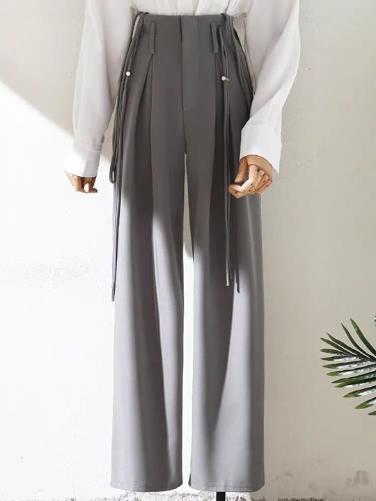 Temperament design sense suspenders wide leg suit pants slacks loose and slim pa