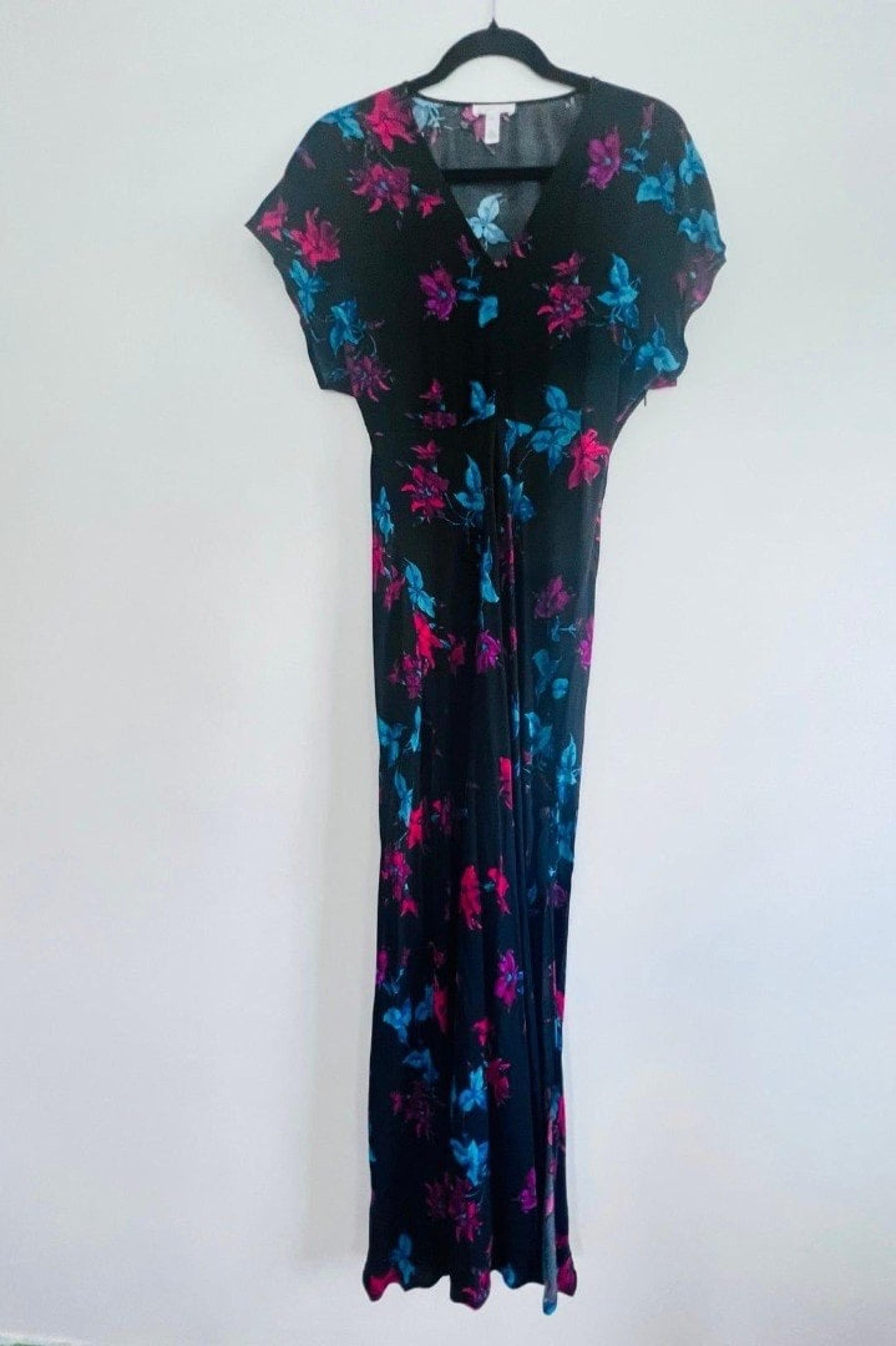 Leith Black Floral Maxi Dress V-Neck Flutter Sleeve Women’s XS
