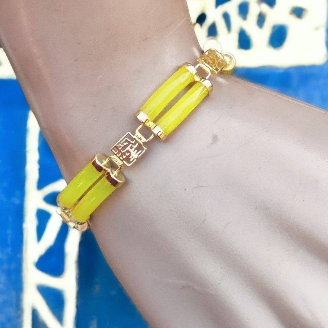 Vintage 14k over sterling yellow jade bracelet