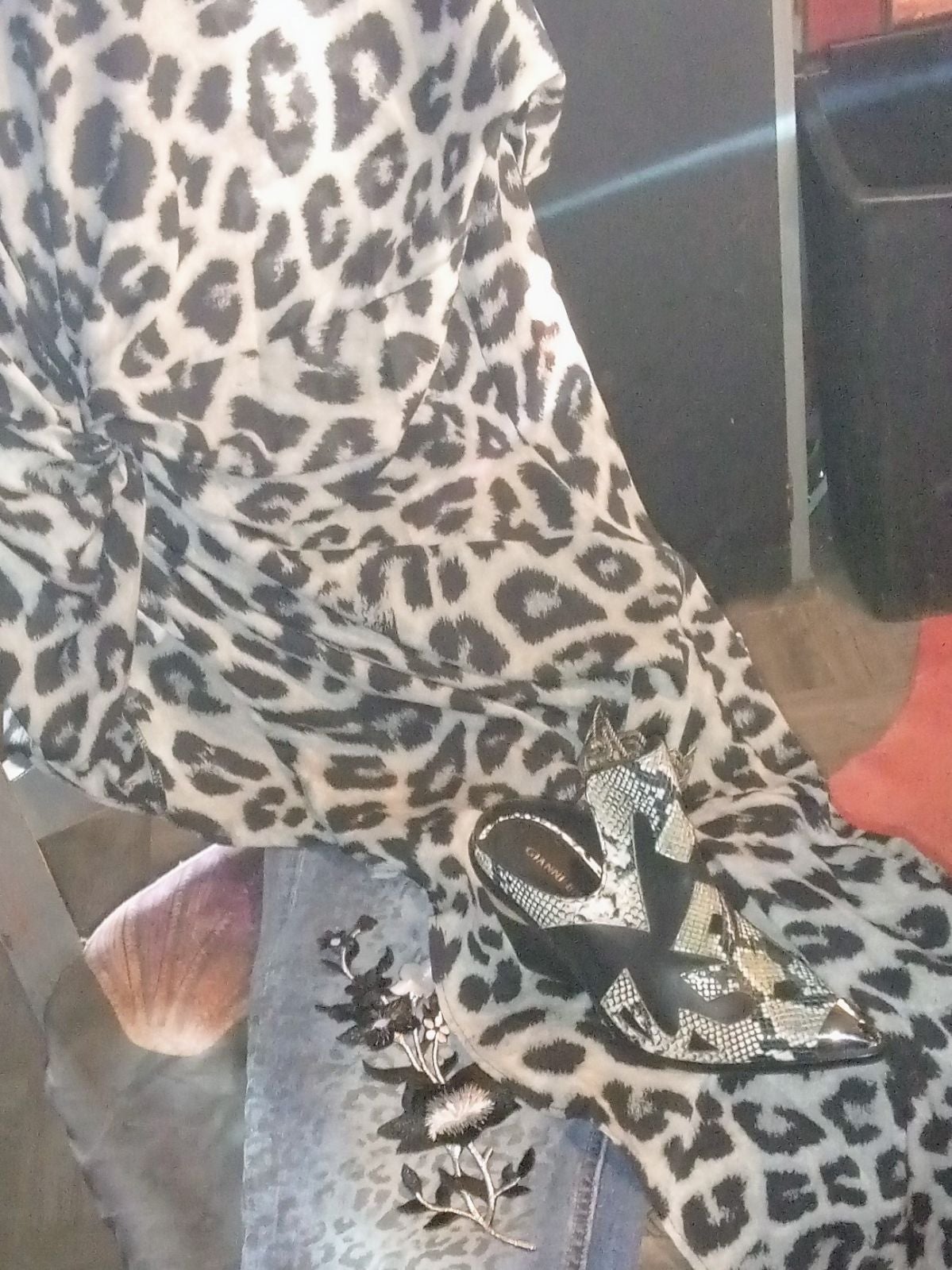leopard print long top, leopard print jean slip one ankle boot