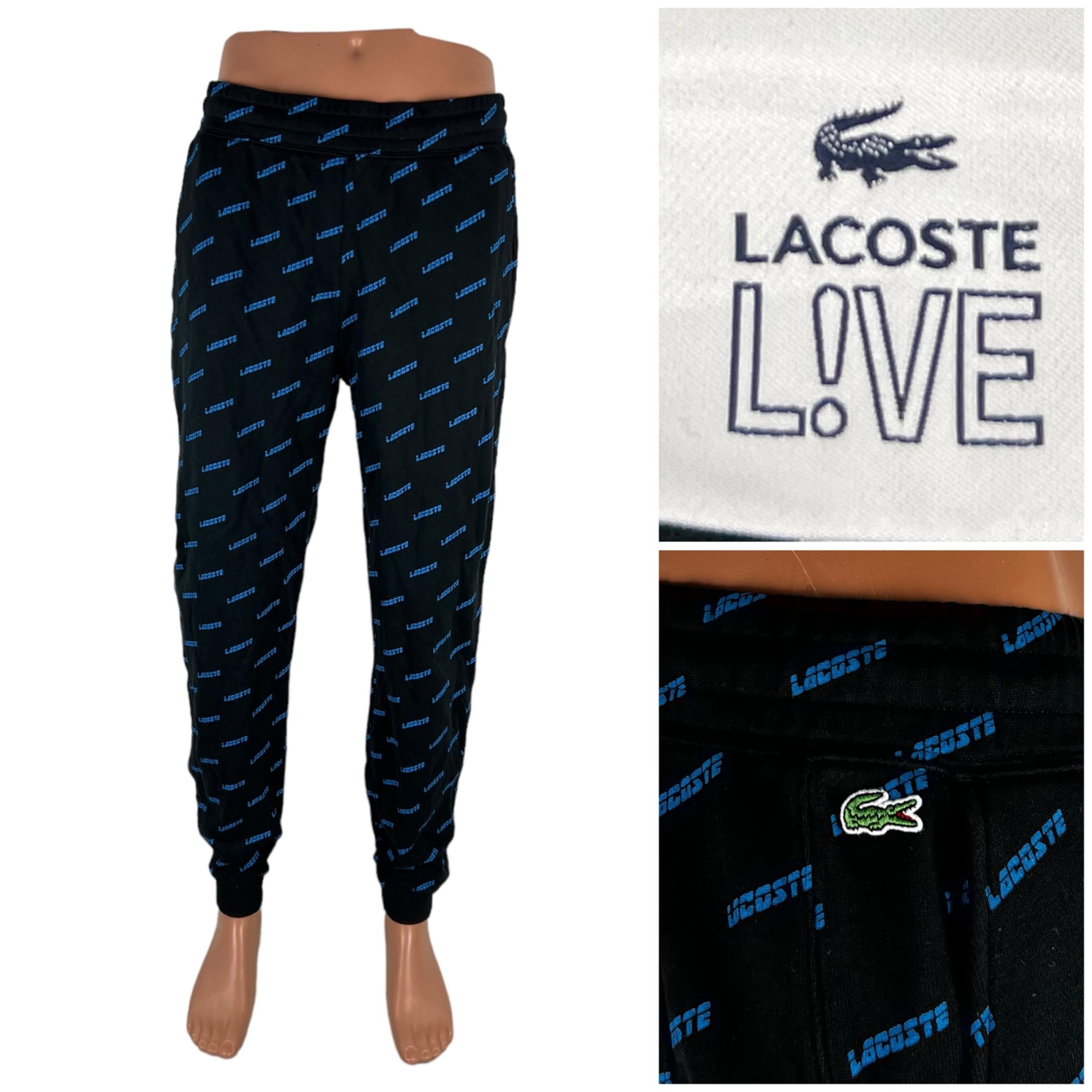 Lacoste LIVE All Over Print Jogger Pant Black Pants Mens XL 100% Cotton Cozy