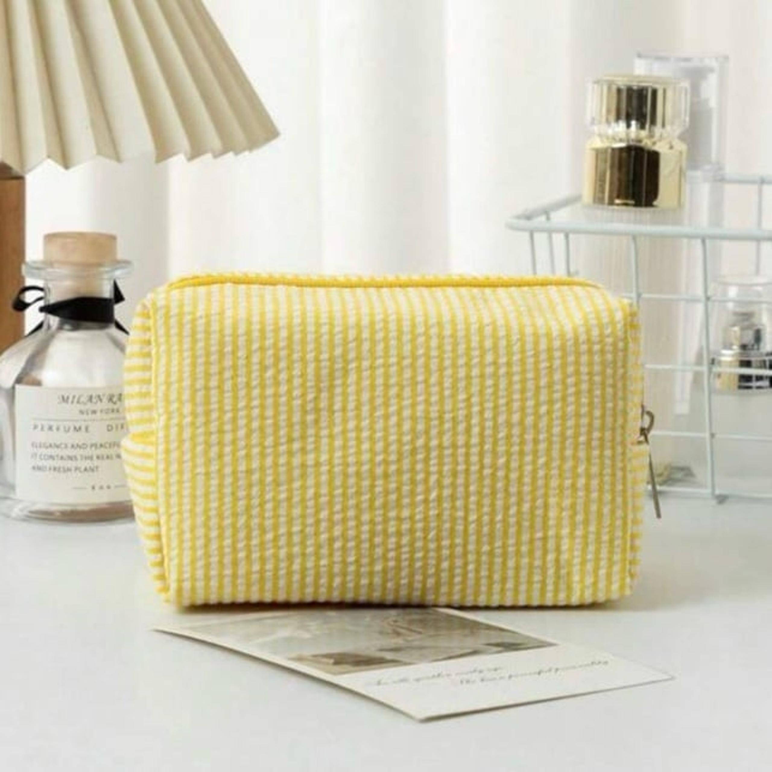 Striped Seersucker Makeup Bag Toiletry Pouch