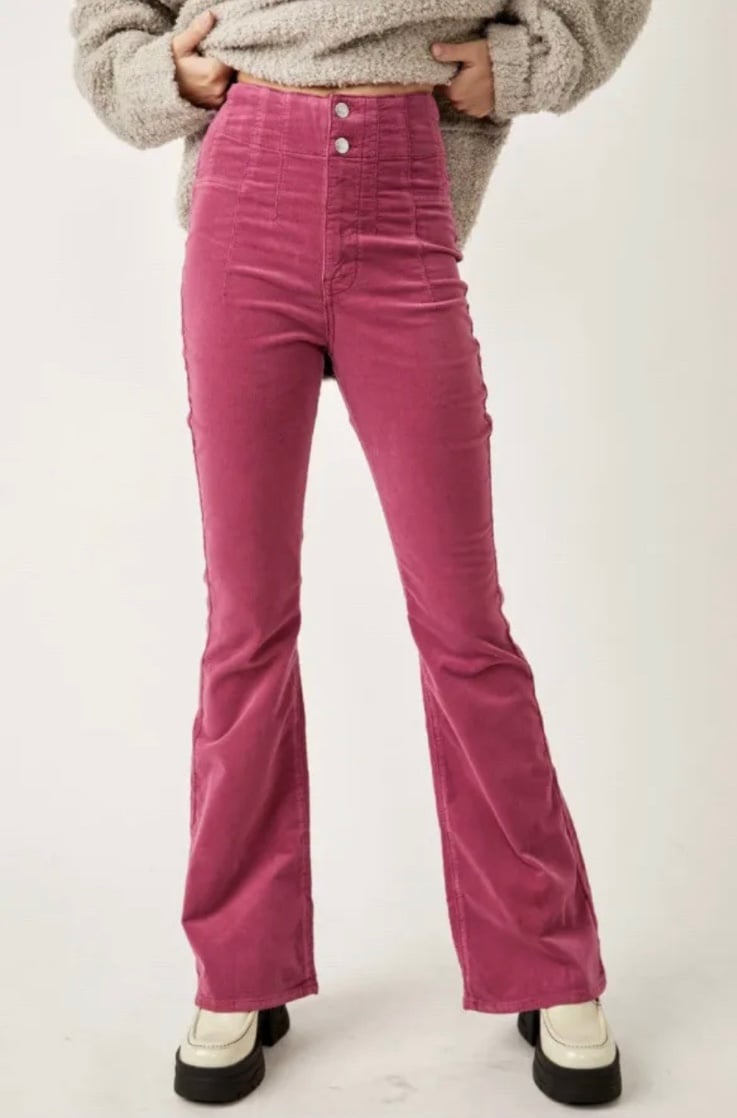Free People Women’s Jayde High Rise Flare Corduroy Pants Pink Sz 29 NWT