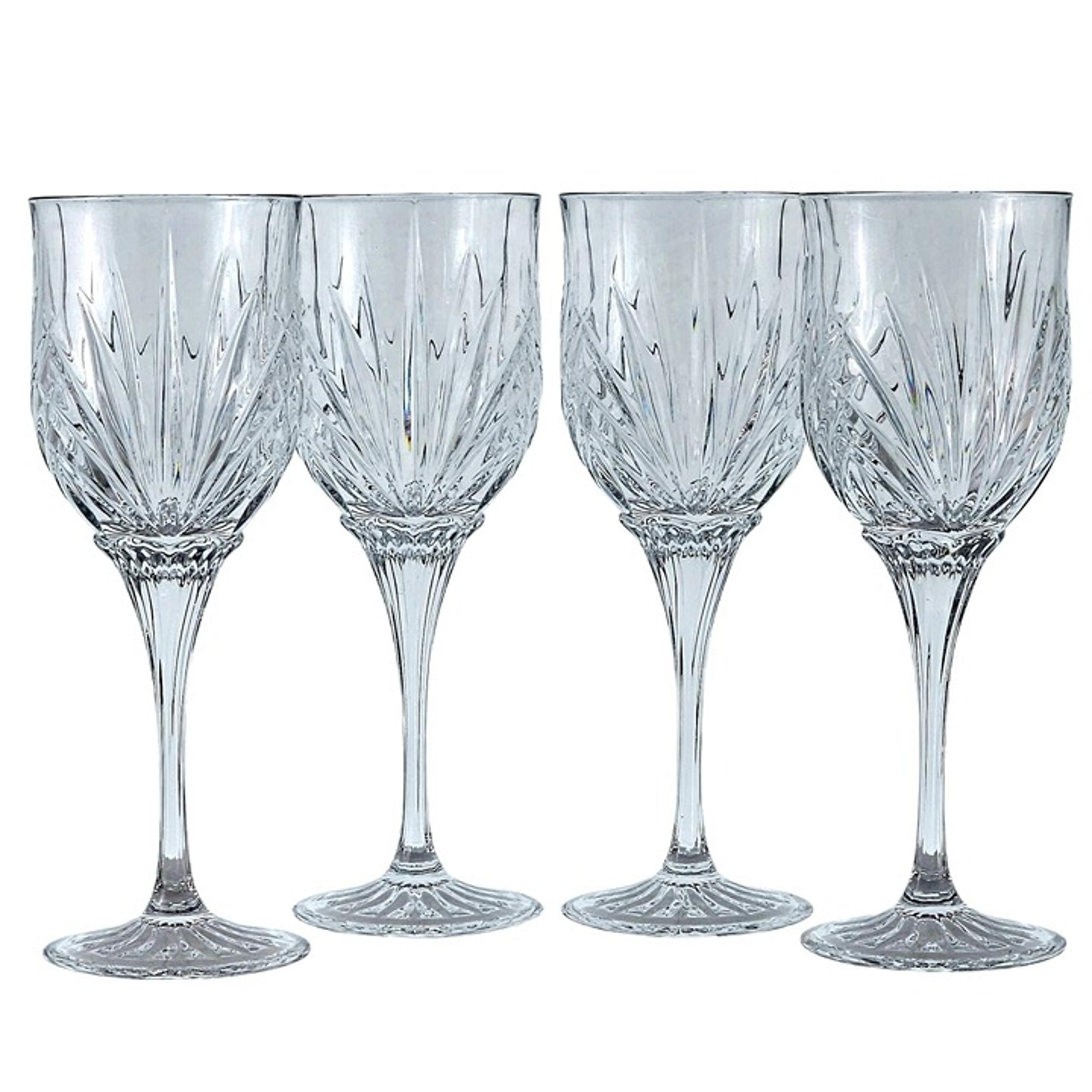 Cristal D'Arques Madrigal Water Goblet Glasses 8.5" set/4 fan cut crystal ribbed