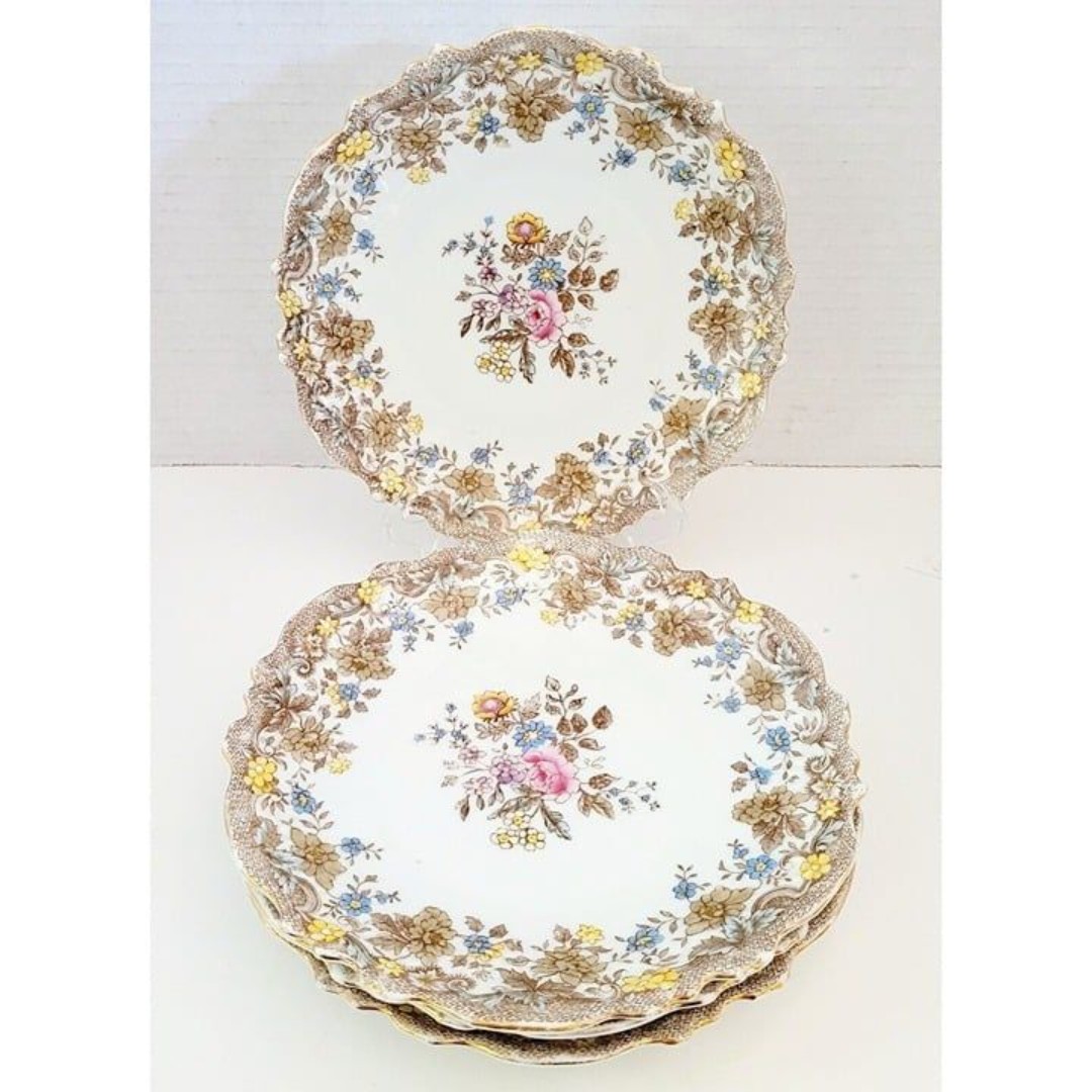 4 Vintage Carlsbad Marx & Gutherz Austria 7” Plate Scalloped Edge Floral 2432/22