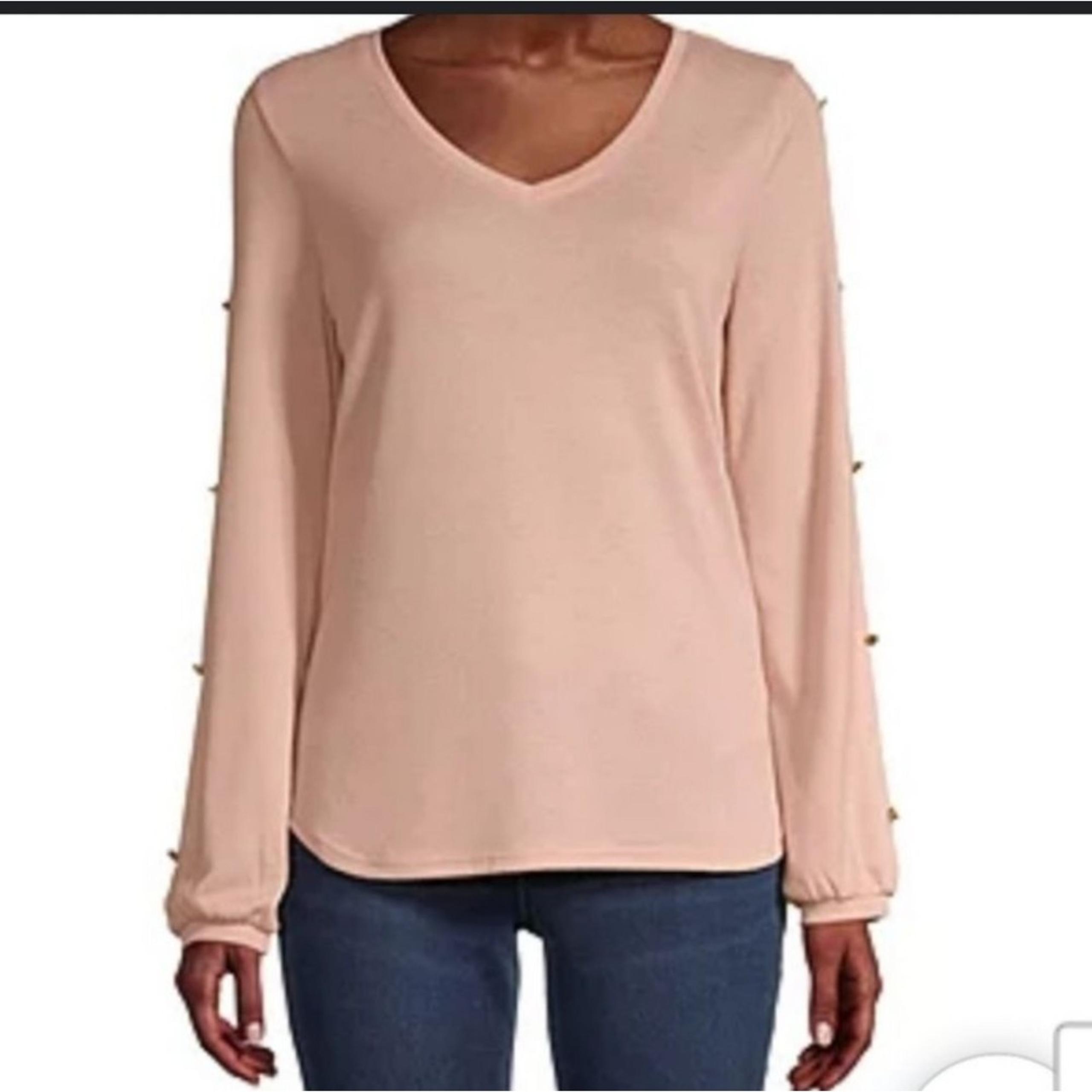 Liz Claiborne pink / blush V neck sweater top size XXL Polyester blend