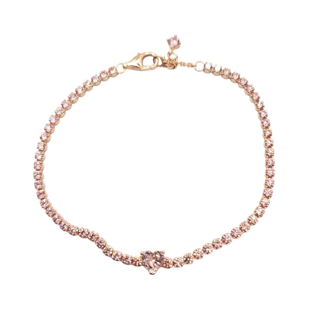 Authentic PANDORA Rose Gold Pink Sparkling Heart Tennis Bracelet