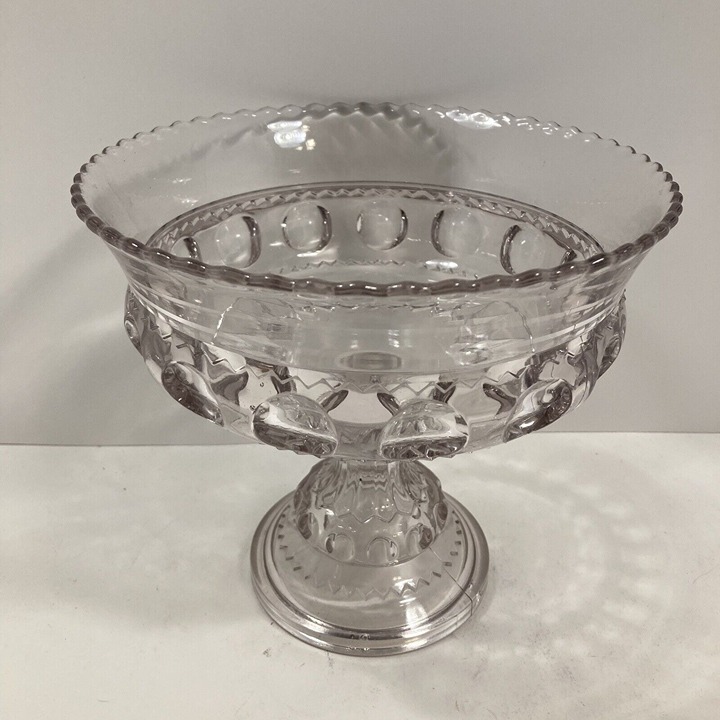 Vintage Cut Art Glass Bowl Raised Candy Dish Purple Hue Tinge Excellent MCM Vintage Cut Art Glass Bowl Raised Candy Dish Purple Hue Tinge Excellent MCM