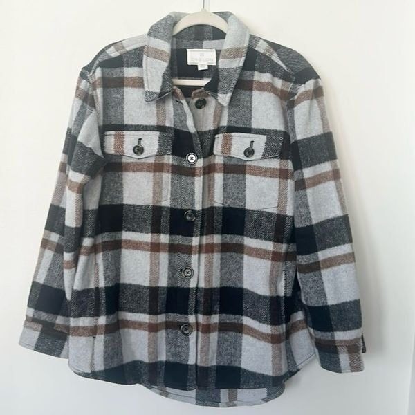 Caslon Plaid Front Button Women’s Shacket Jacket L