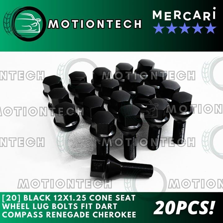 [20] Black 12x1.25 Cone Seat Wheel Lug Bolts For Dart Compass Renegade Cherokee
