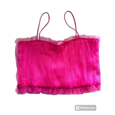 Mango Peitos Tulle Crop Top, Sweetheart Neckline Bright Pink Size Medium