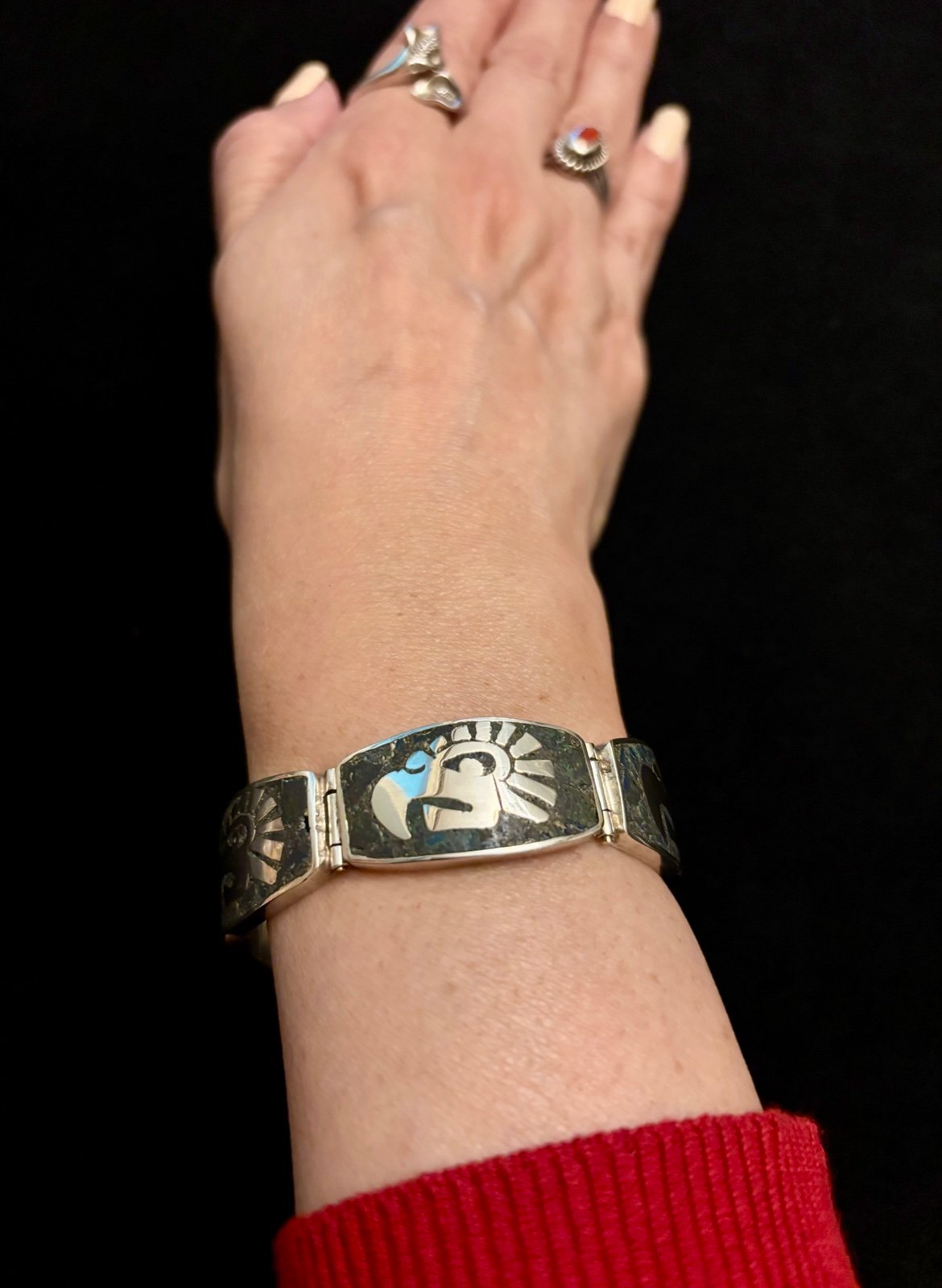Miguel Meléndez Mexican Sterling Silver Crushed Turquoise Stones Bracelet 1950s