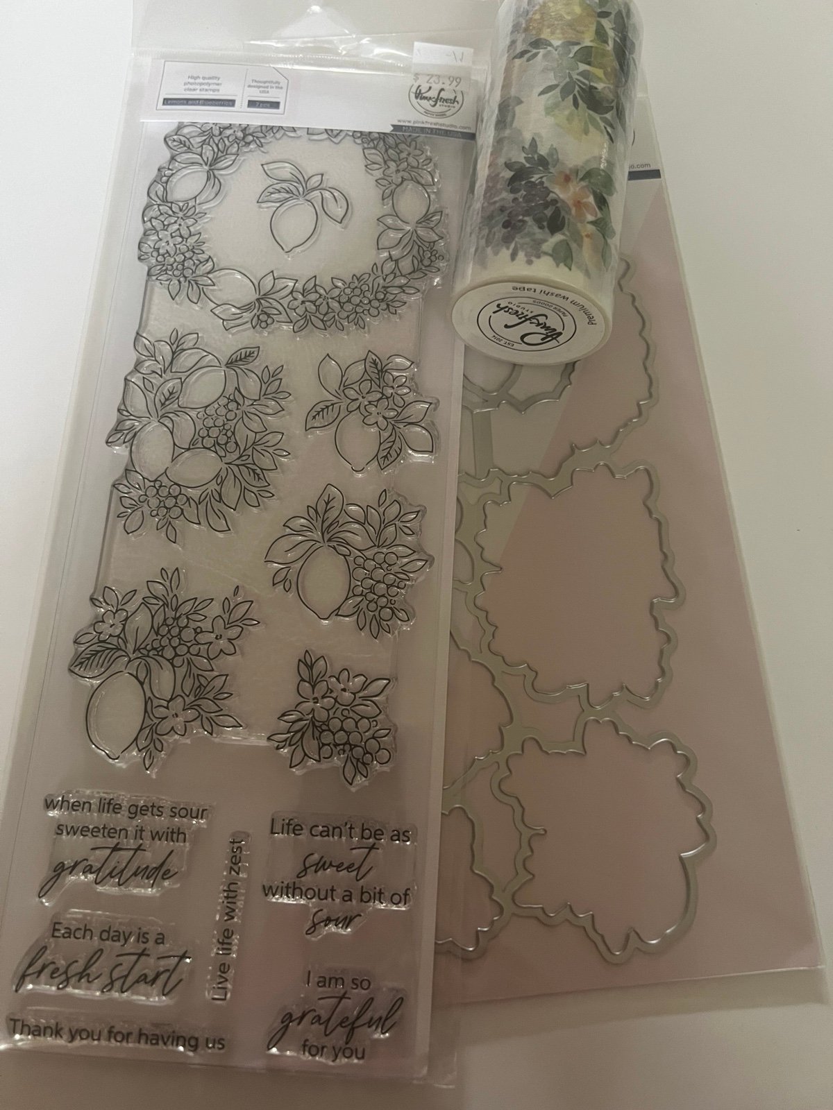 Lemon blueberries Washi stamp die set pinkfresh